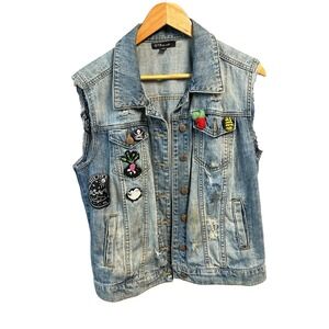 STS Blue Denim Vest‎ with Patches & Distressed Details Men's S Sleeveless
